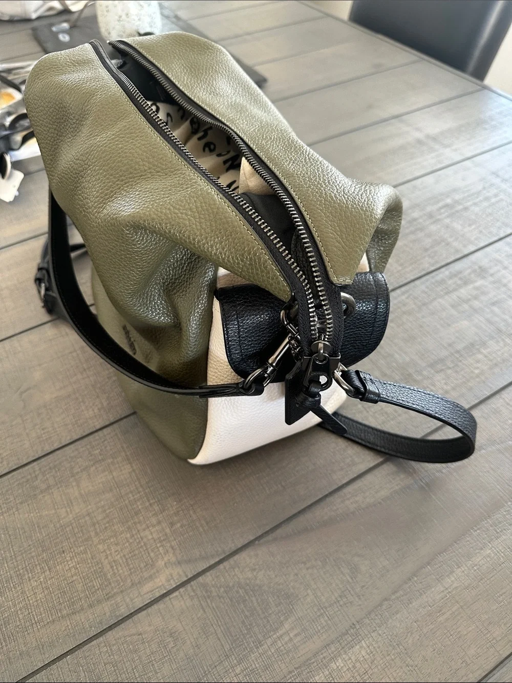 Coach Olive, Cream & Black Pebbled Leather Shoulder Bag
